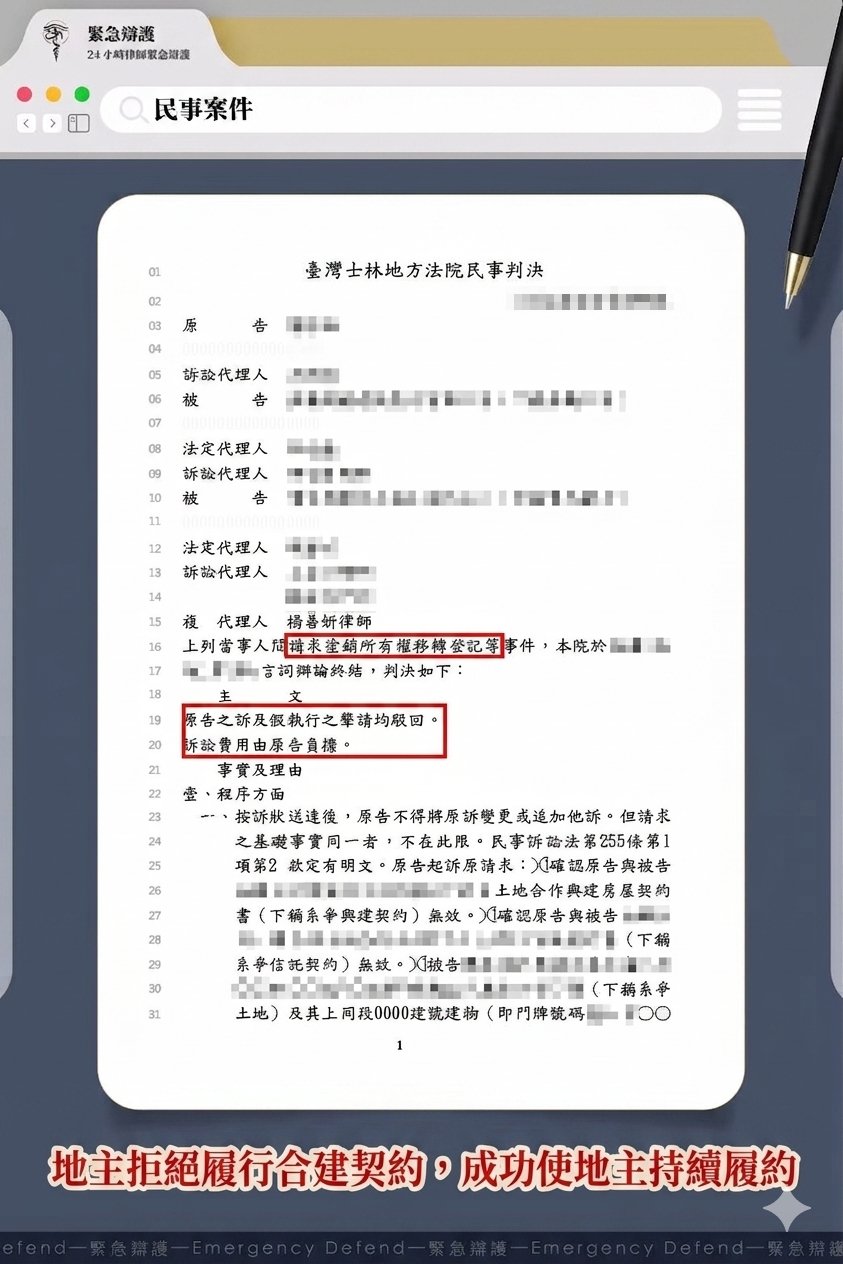地主拒絕履行合建契約，成功使地主持續履約